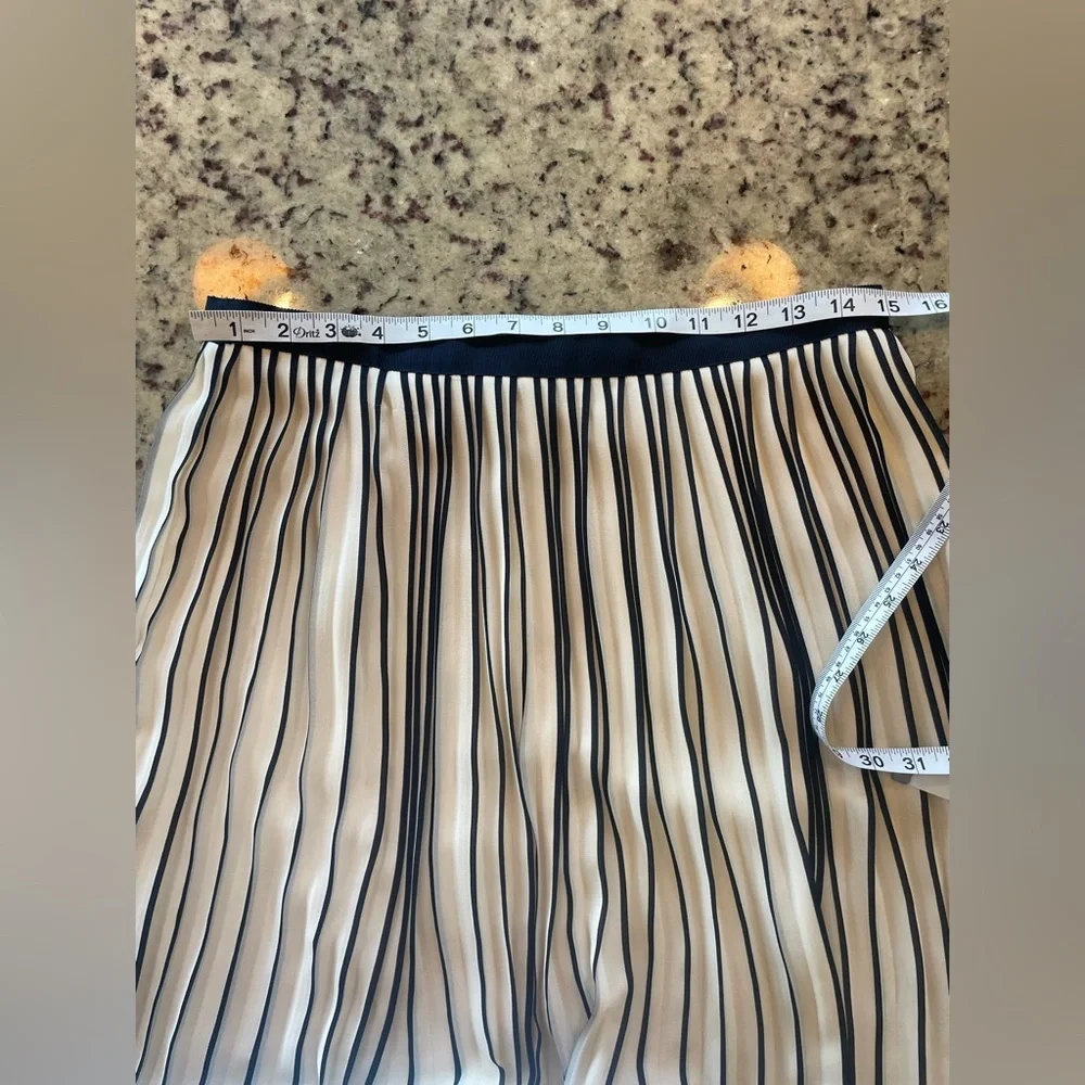 New J. Crew Cream pleated Circle Skirt with  navy Vertical Stripes SZ 4
